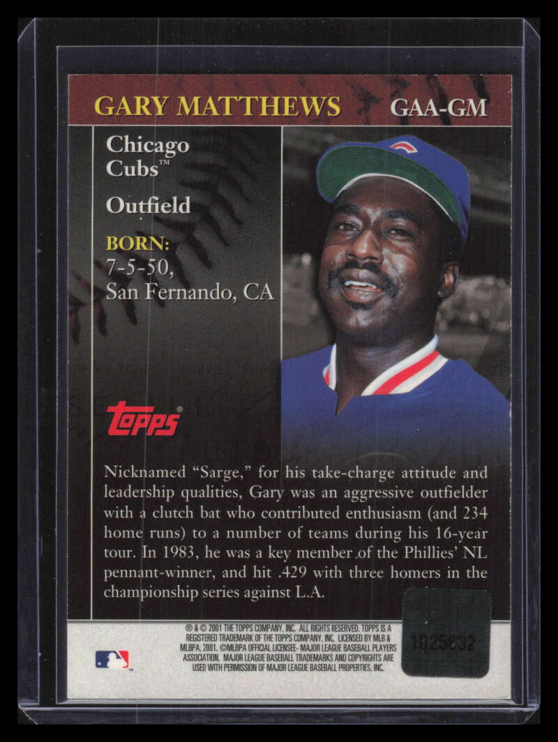 2001 Topps Golden Anniversary Autographs GAAGM Gary Matthews Auto d2