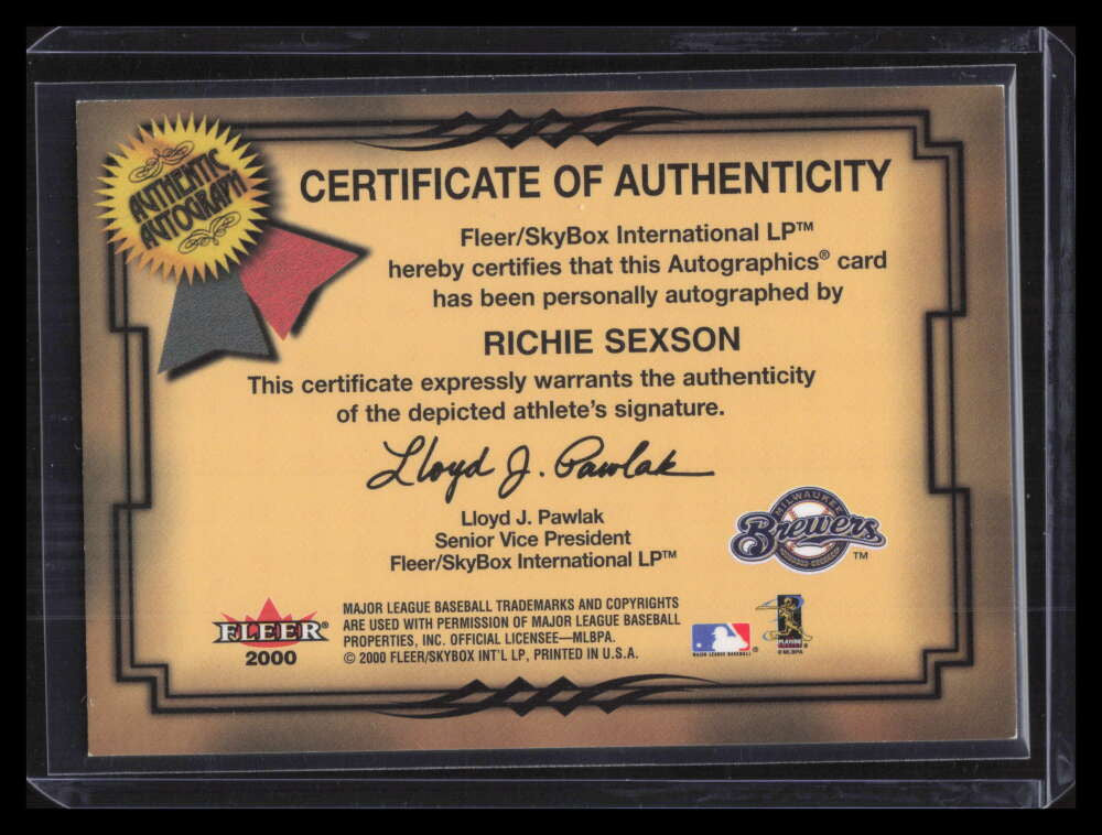 SOLD 141700 2001 Fleer Autographics Gold 92 Richie Sexson Auto 19/50
