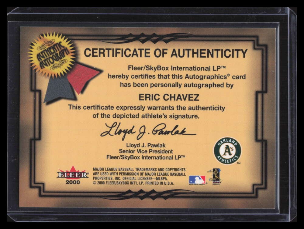 2001 Fleer Autographics Gold 20 Eric Chavez Auto 25/50