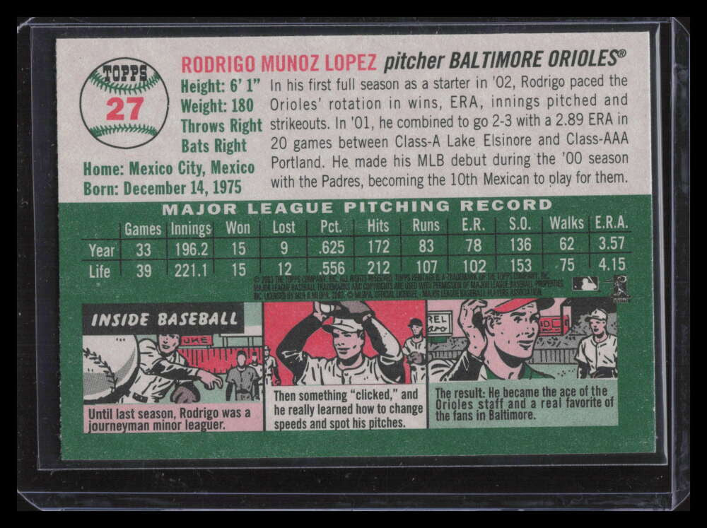 2003 Topps Heritage 27b Rodrigo Lopez Old Logo SP