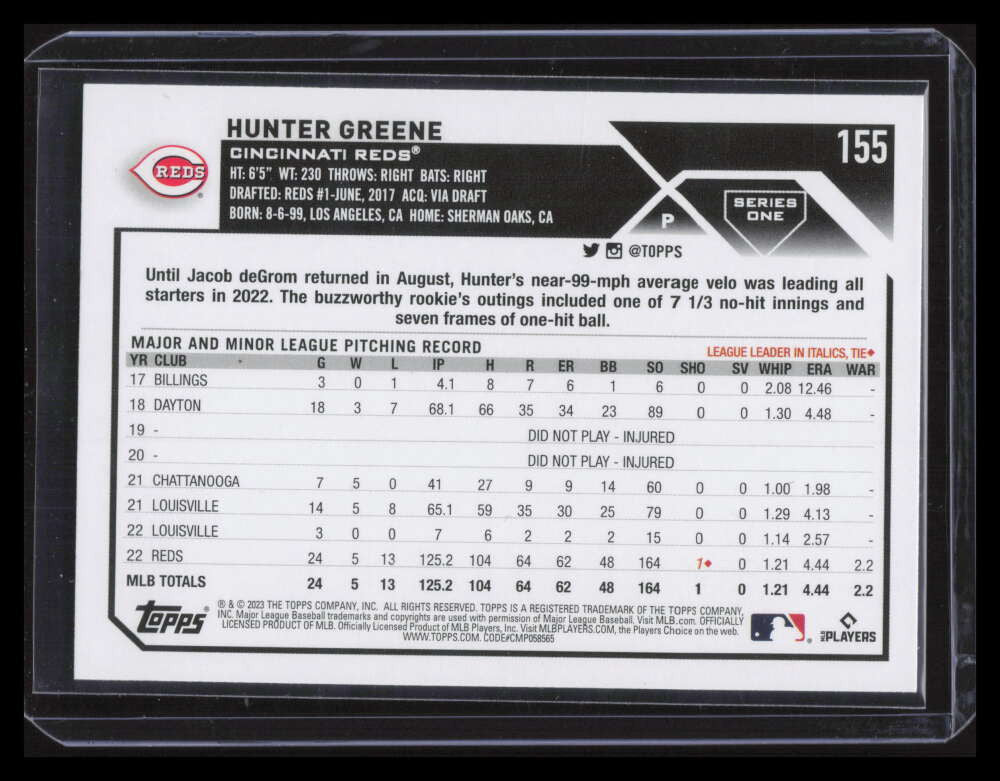 2023 Topps Red Foil 155 Hunter Greene FS 83/199 Future Stars