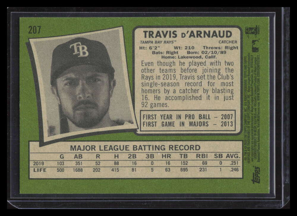 2020 Topps Heritage White Border 207 Travis d'Arnaud /50