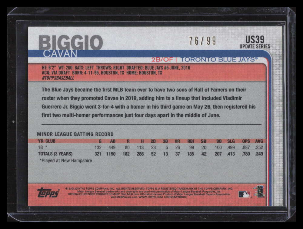2019 Topps Update Vintage Stock us39 Cavan Biggio Rookie 76/99