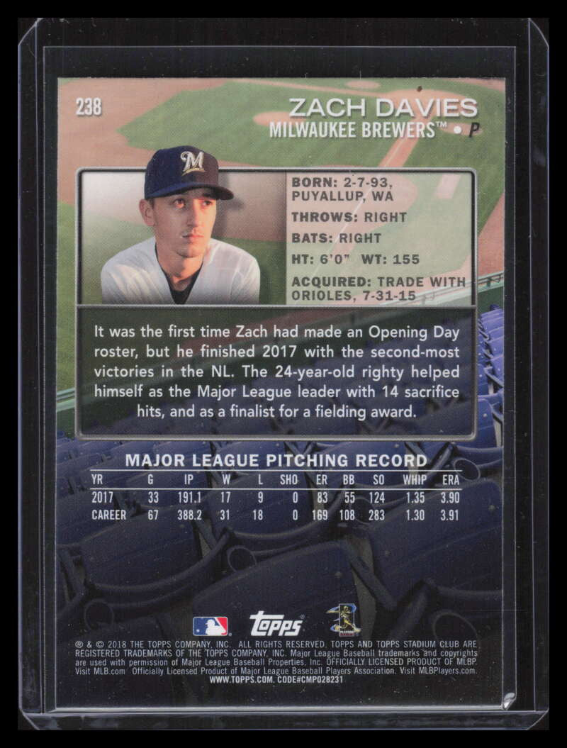 2018 Stadium Club Members Only 238 Zach Davies