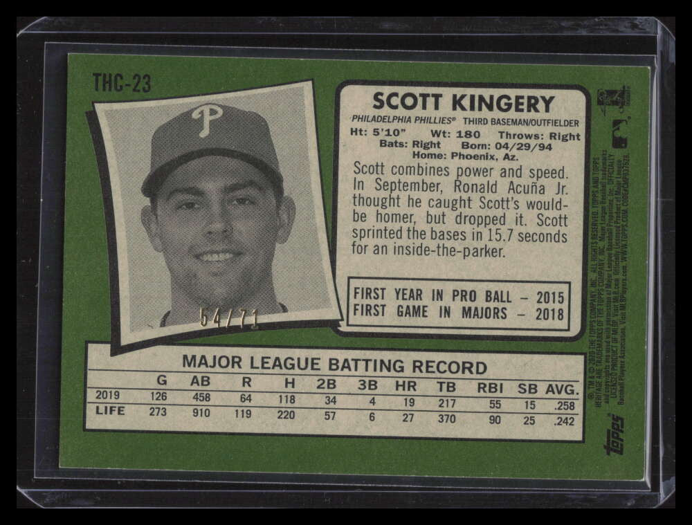 2020 Topps Heritage Chrome White Refractor thc23 Scott Kingery 54/71