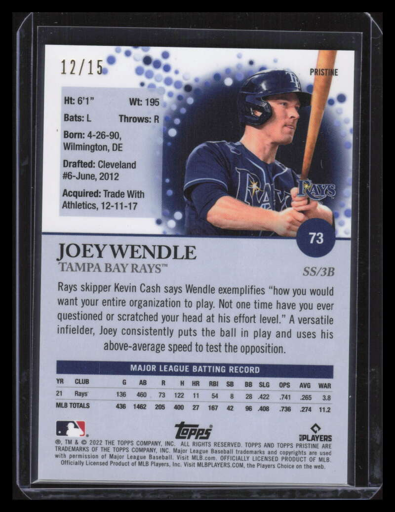 2022 Topps Pristine Pink Pristine Refractor 73 Joey Wendle 12/15