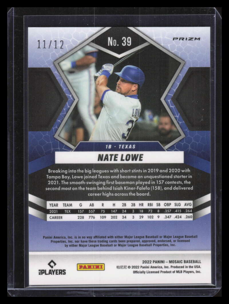 2022 Panini Mosaic Mosaic Green Swirl Refractor 39 Nate Lowe 11/12