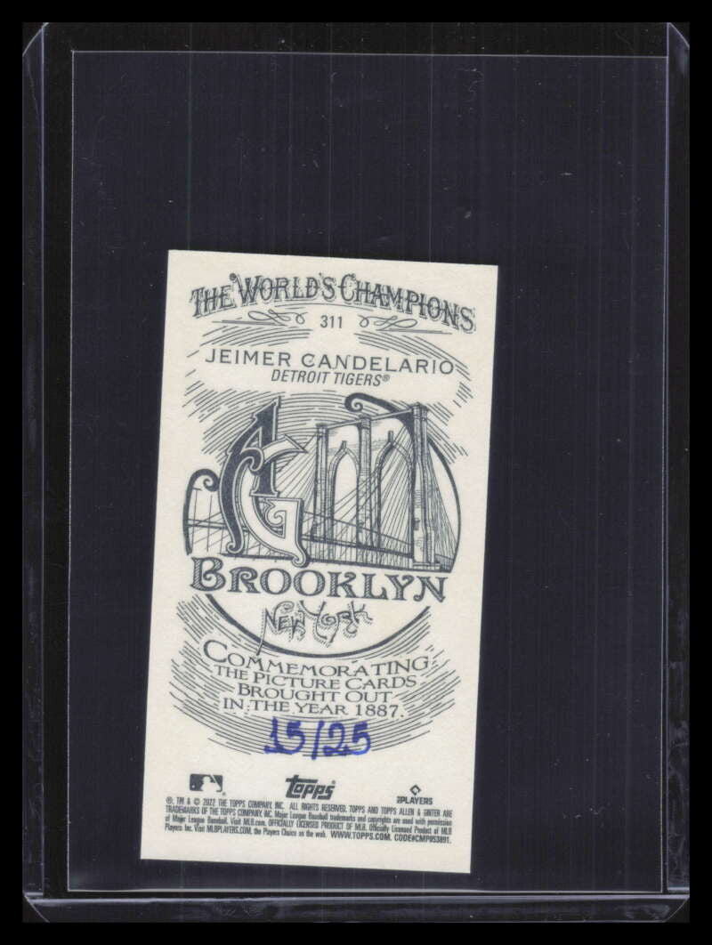 2022 Topps Allen and Ginter Mini Brooklyn Back 311 Jeimer Candelario 15/25