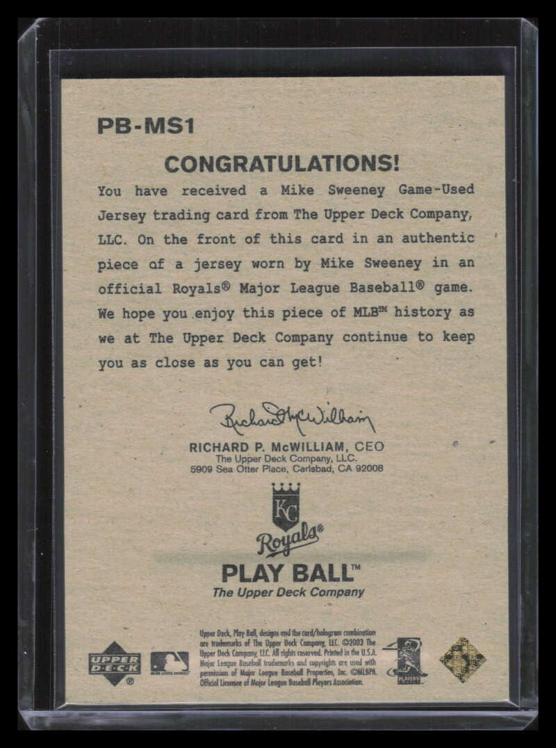 2003 Upper Deck Play Ball Game Used Tier 1 Gold ms1 Mike Sweeney Jersey 6/25