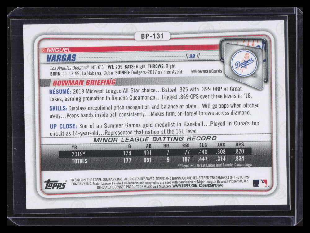 2020 Bowman Prospects Green bp131 Miguel Vargas Rookie 69/99