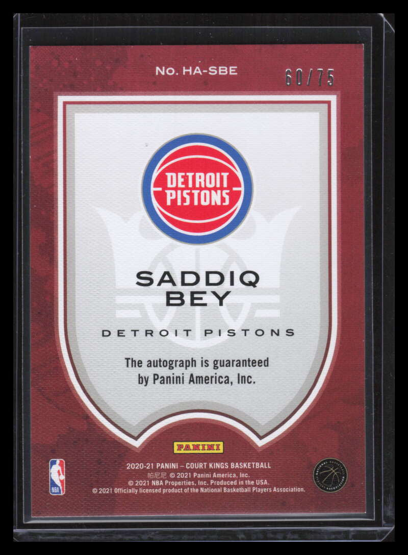 2020-21 Court Kings Heir Apparent Autographs 27 Saddiq Bey Rookie Auto 60/75