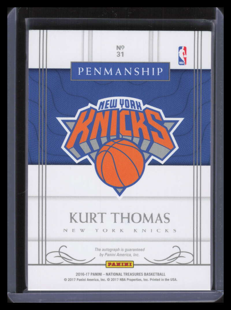 2016-17 Panini National Treasures Penmanship Gold 31 Kurt Thomas Auto 9/10