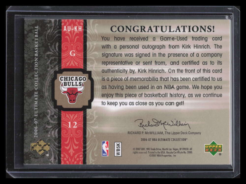 2006-07 Ultimate Collection Autographs AUKH Kirk Hinrich Jersey Auto 55/75