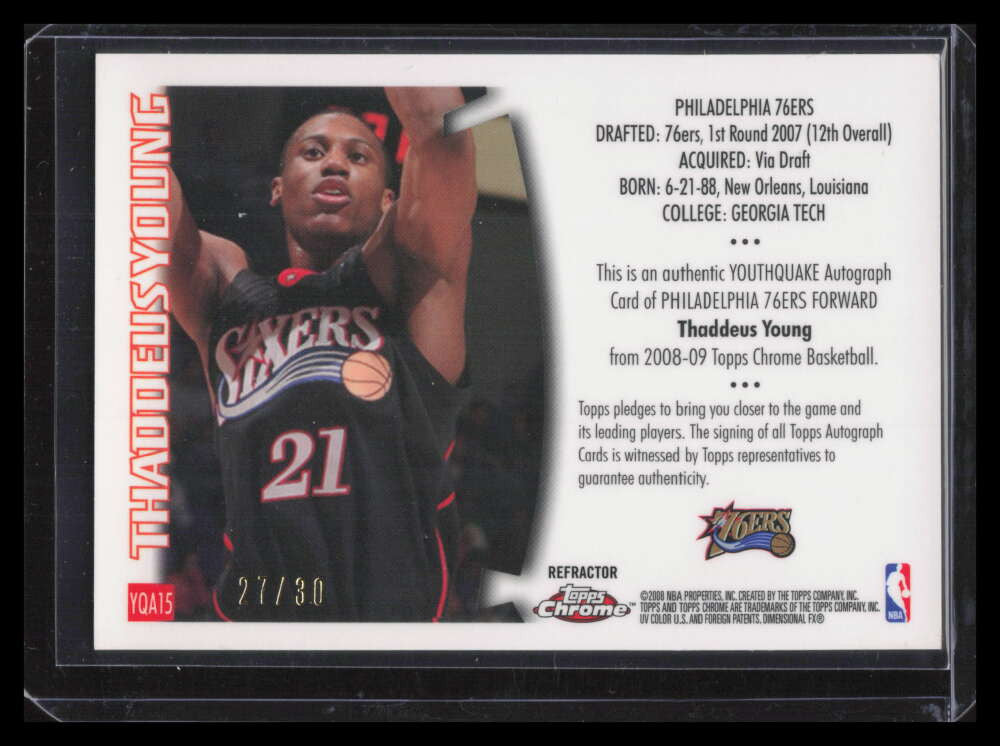 2008-09 Topps Chrome Youthquake Autographs Refractor Thaddeus Young Auto 27/30