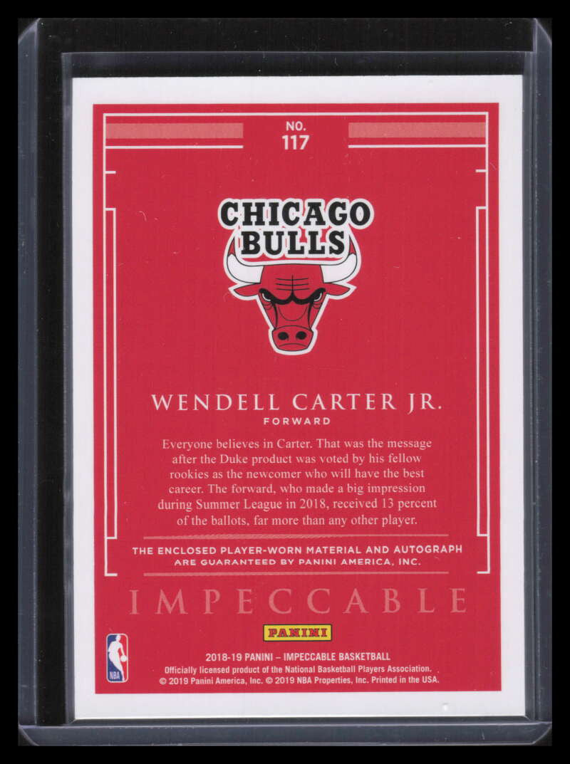 DELETE 141824 2018-19 Panini Impeccable 117 Wendell Carter Jr. Rookie Patch Auto 60/99