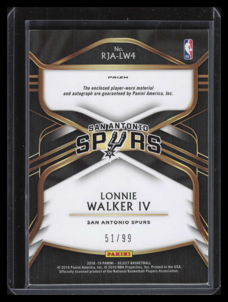 DELETE 141840 2018-19 Select Autographs Prizms Purple Lonnie Walker Rookie Jersey Auto 51/99