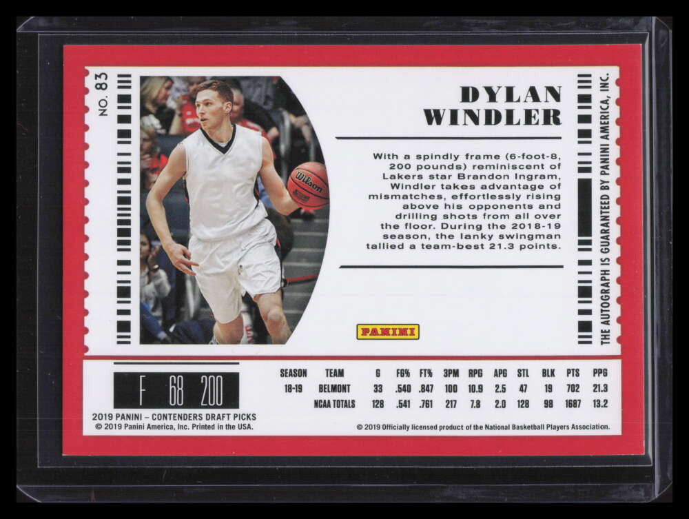 2019-10 Panini Contenders Draft Fame Ticket 83 Dylan Windler Rookie Auto 1/5