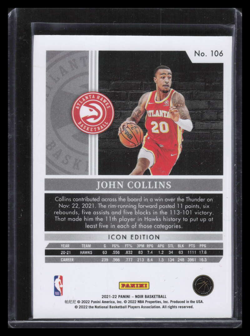 2021-22 Panini Noir 106 John Collins I 95/99 Icon Edition