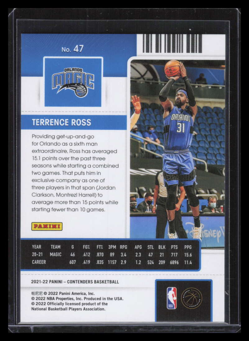 2021-22 Panini Contenders Cracked Ice Ticket 47 Terrence Ross 6/25