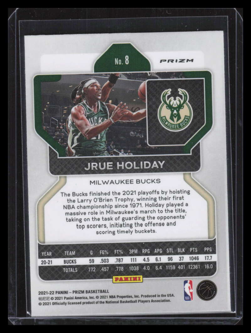 2021-22 Panini Prizm Prizms Choice Blue Yellow and Green 8 Jrue Holiday