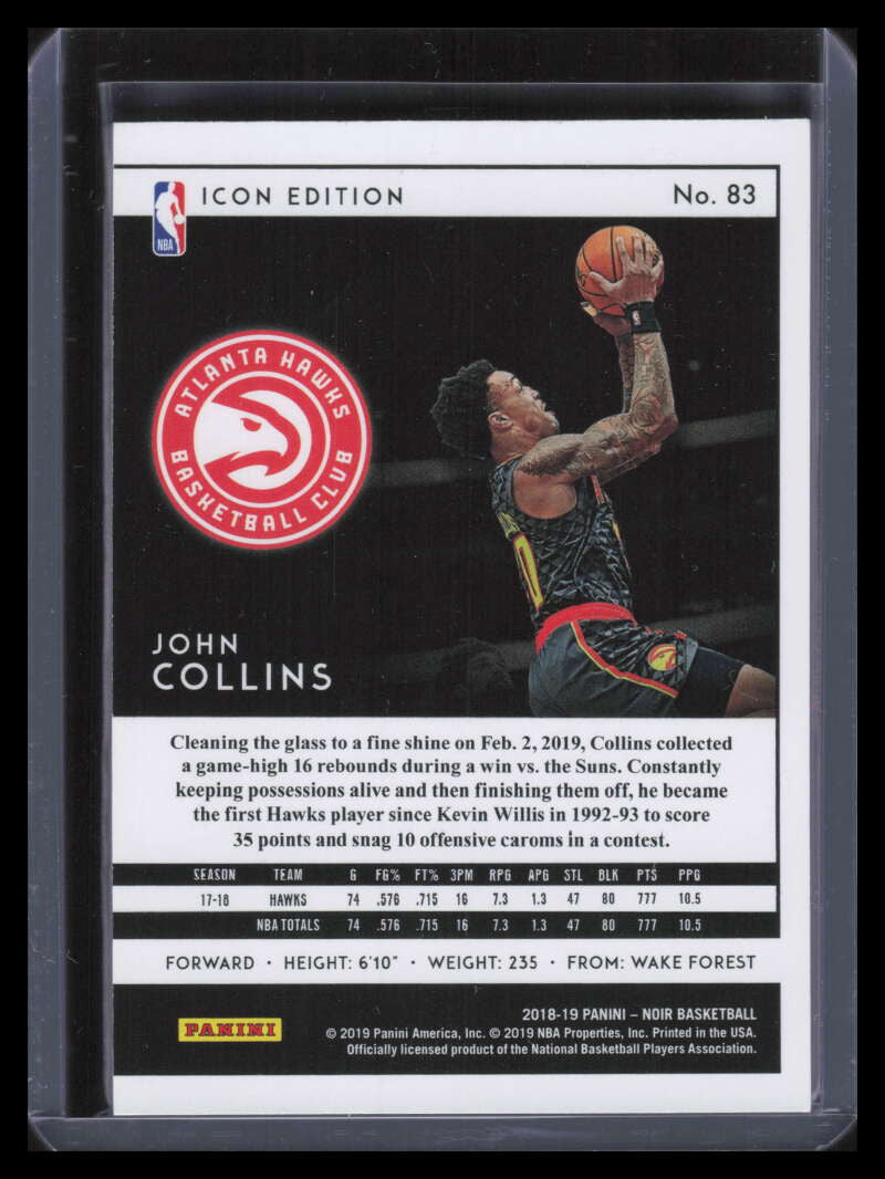 2018-19 Panini Noir 83 John Collins I 38/85 Icon Edition