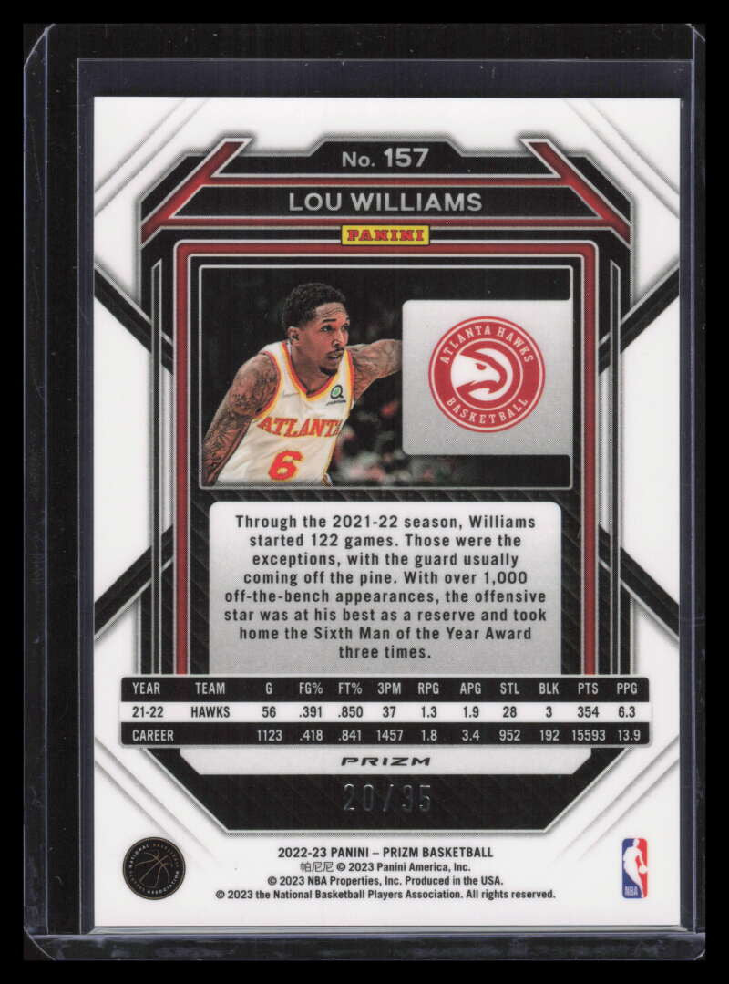 2022-23 Panini Prizm Prizms Blue Shimmer Refractor 157 Lou Williams 20/35