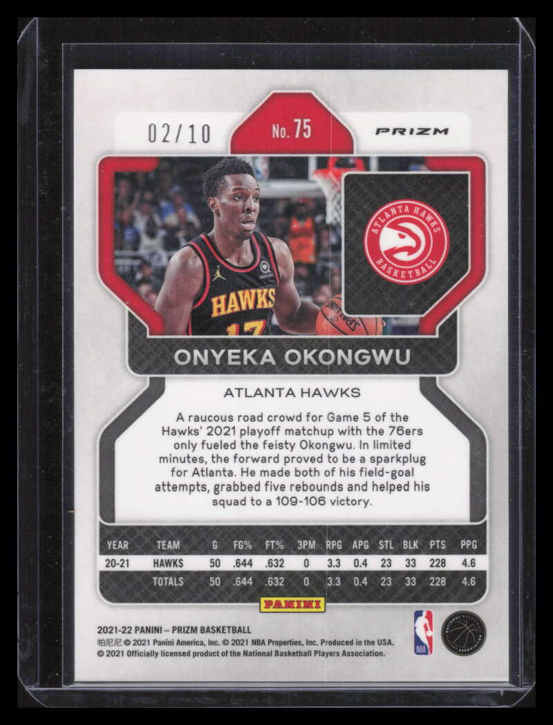 DELETE 141877 2021-22 Panini Prizm Prizms Gold Shimmer Refractor 75 Onyeka Okongwu 2/10