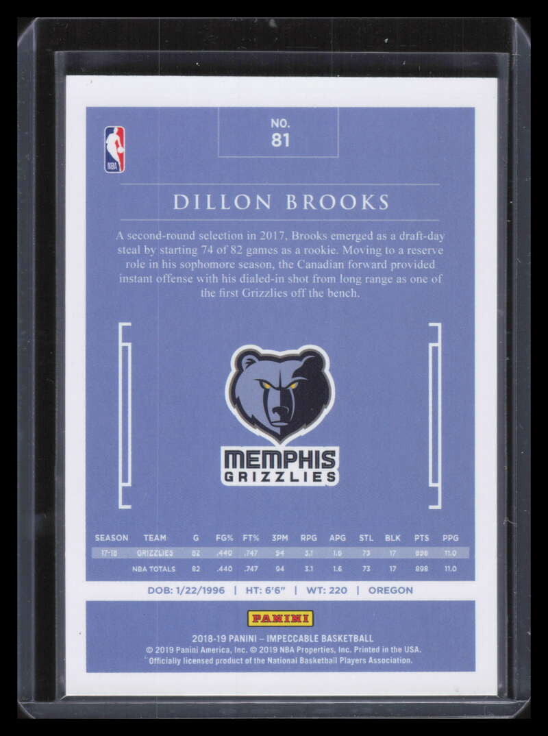 2018-19 Panini Impeccable Holo Silver 81 Dillon Brooks 9/25