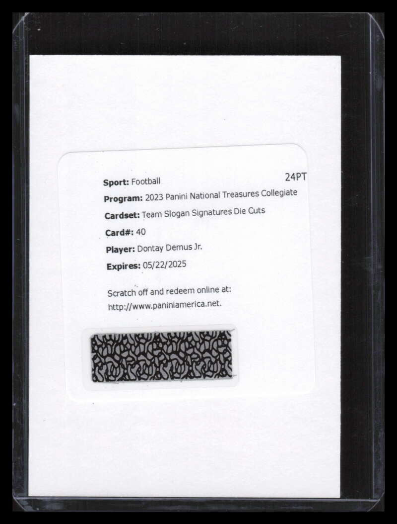 DELETE 141908 2023 National Treasures Collegiate Team Slogan 40 Dontay Demus Rookie Auto /49