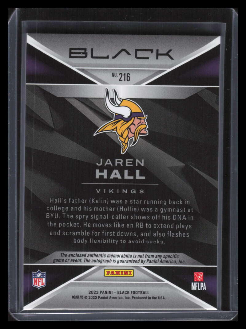 2023 Panini Black Royal 216 Jaren Hall Rookie Patch Auto 50/99