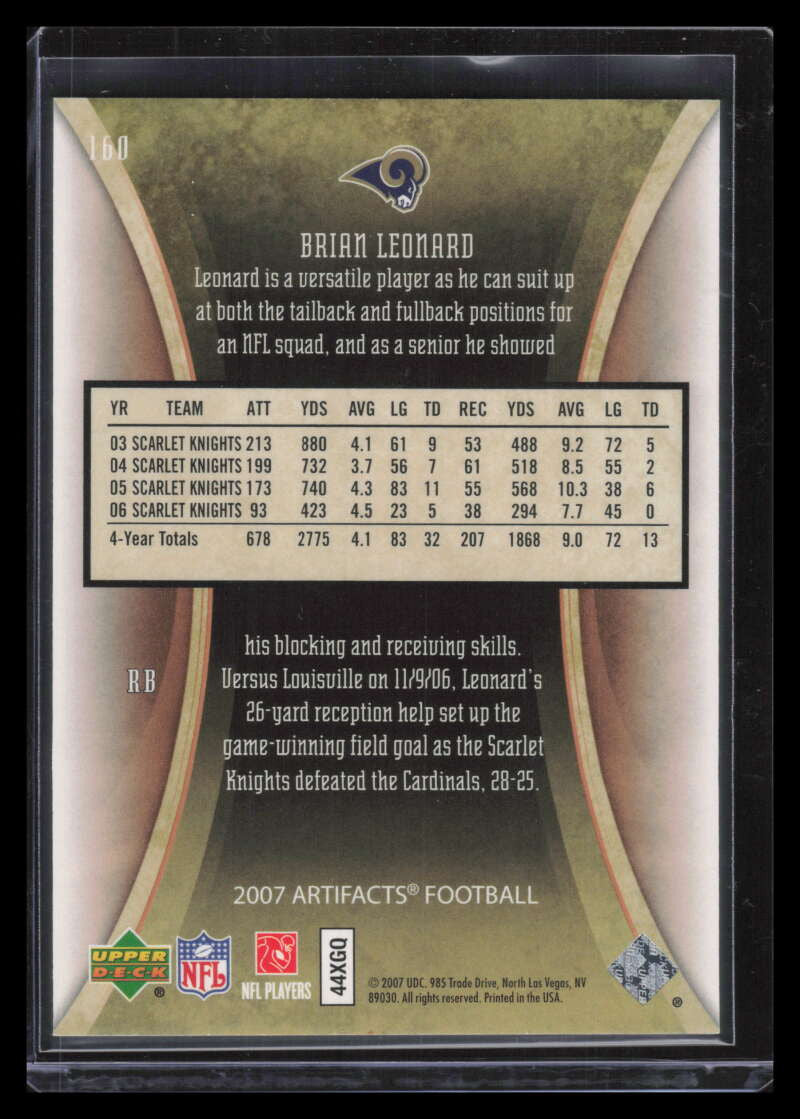 2007 Artifacts Bronze 160 Brian Leonard Rookie 6/25
