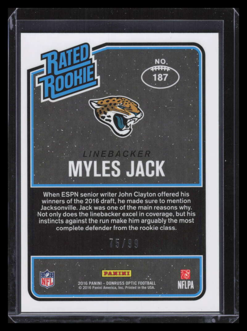 2016 Donruss Optic Red Refractor 187 Myles Jack RR Rated Rookie 75/99