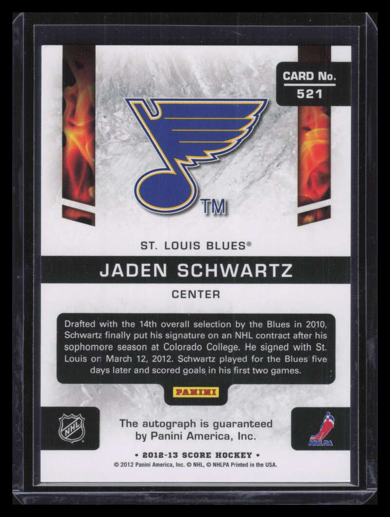 2012-13 Score Hot Rookie Autographs 521 Jaden Schwartz Rookie Auto