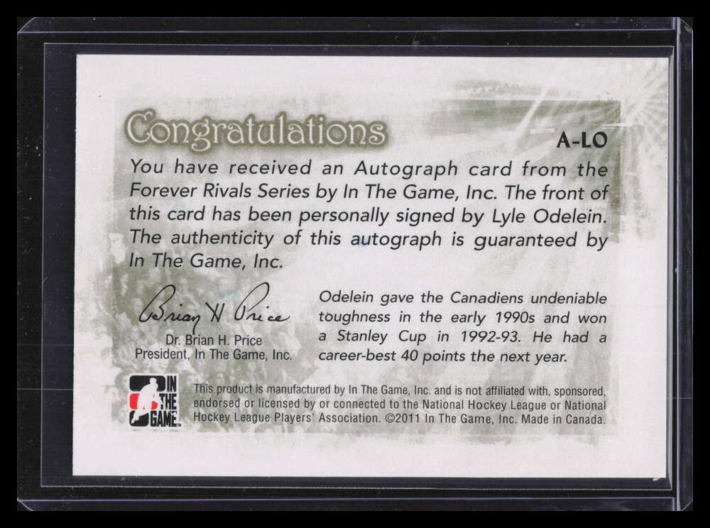 2012-13 ITG Forever Rivals Autographs ALO Lyle Odelein Auto