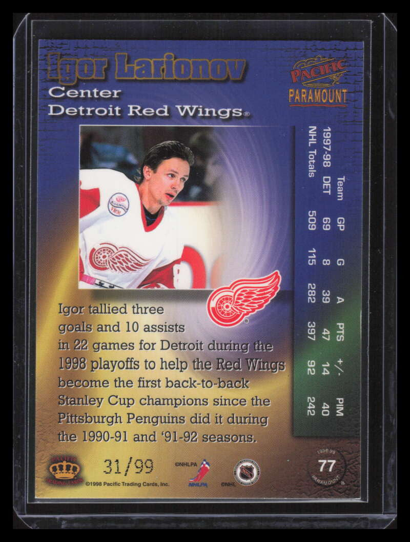 1998-99 Paramount HoloElectric 77 Igor Larionov 31/99