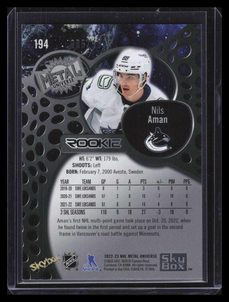 DELETE 142011 2022-23 Metal Universe Precious Metal Gems Red 194 Nils Aman Rookie 85/100