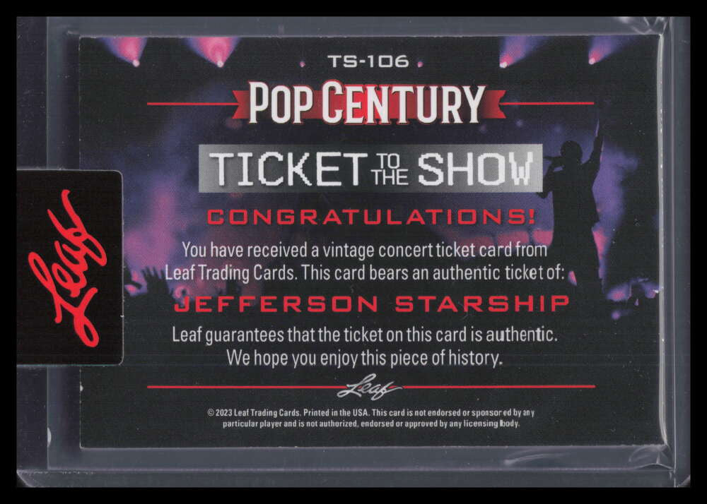 2023 Leaf Pop Century Metal Tickets to the Show Jefferson Starship Ticket Stub