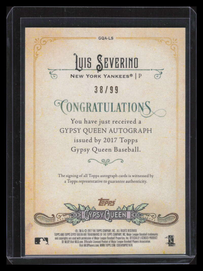 2017 Topps Gypsy Queen Autographs Black and White GQALS Luis Severino Auto 38/99