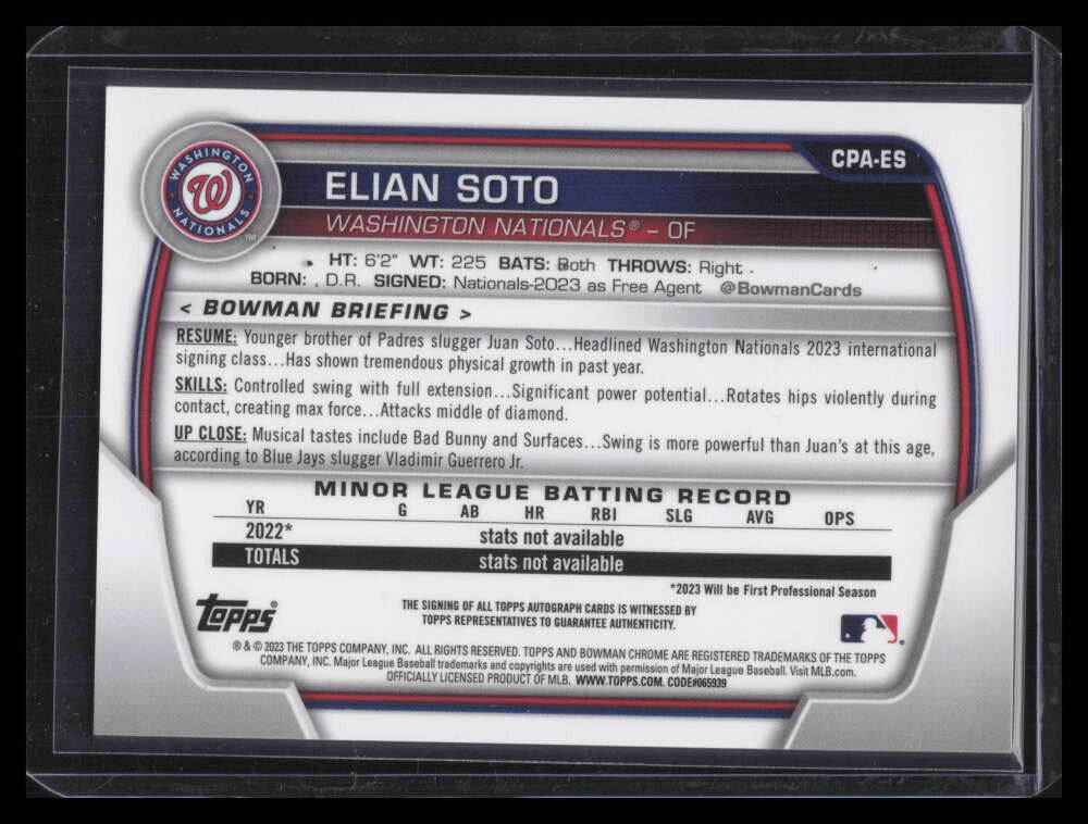 DELETE 142121 2023 Bowman Chrome Draft Autographs CPAES Elian Soto Rookie Auto F02942