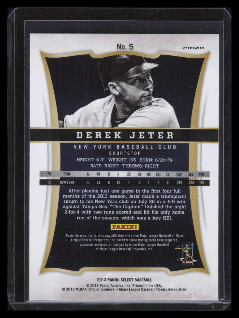 2013 Select Prizm Silver Refractor 5 Derek Jeter