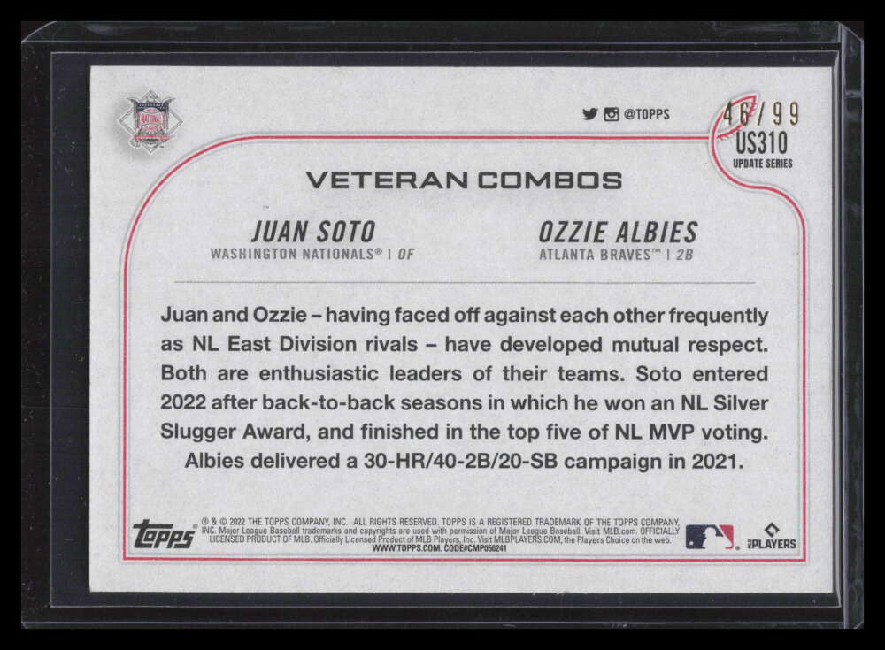 2022 Topps Update Vintage Stock us310 Ozzie Albies Juan Soto Rivalry Love 46/99