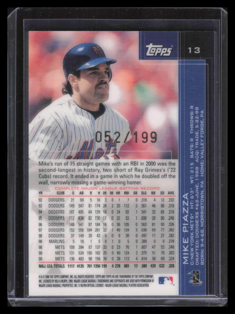 2001 Topps HD Platinum 13 Mike Piazza 52/199