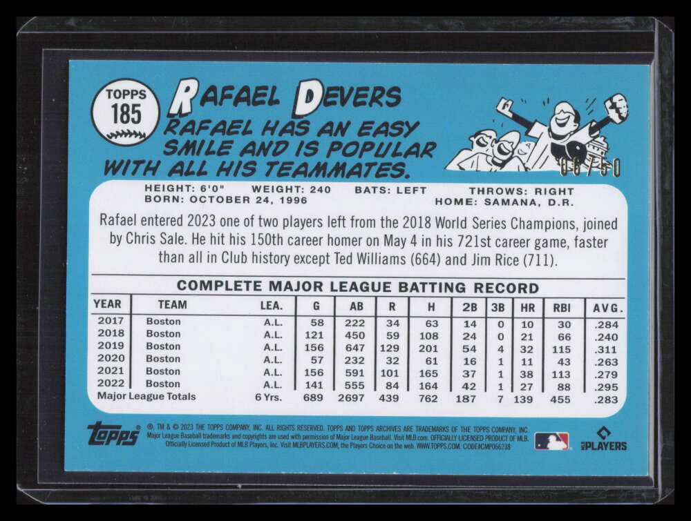 2023 Topps Archives Red Hot 185 Rafael Devers 6/50