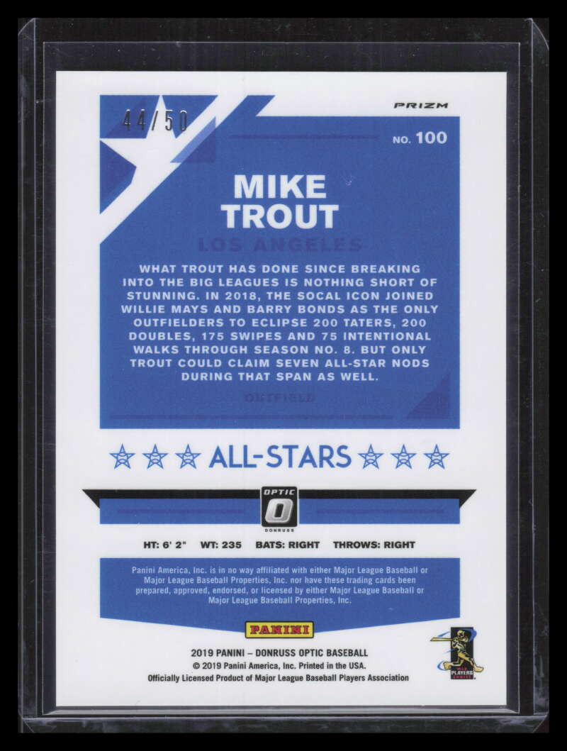 2019 Donruss Optic Carolina Blue Refractor 100 Mike Trout AS 44/50 All-Stars