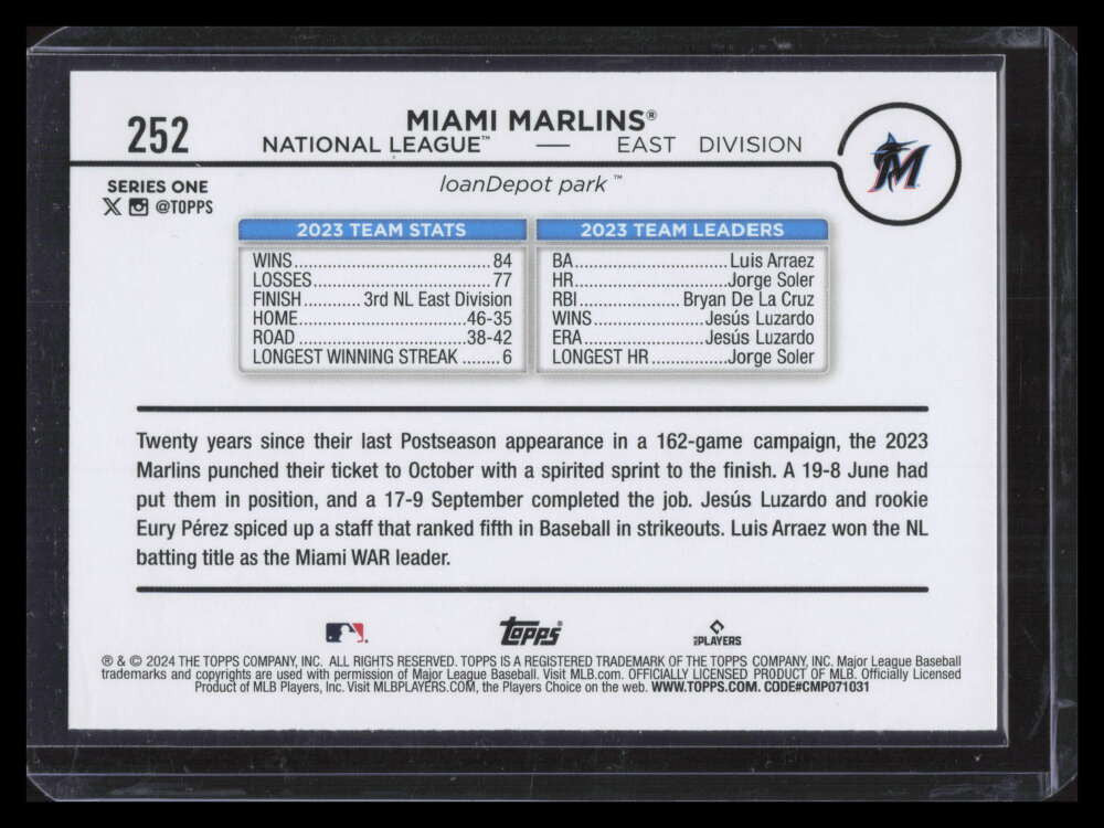 2024 Topps True Photo 252 Miami Marlins TC Team Card Photo Variation SP