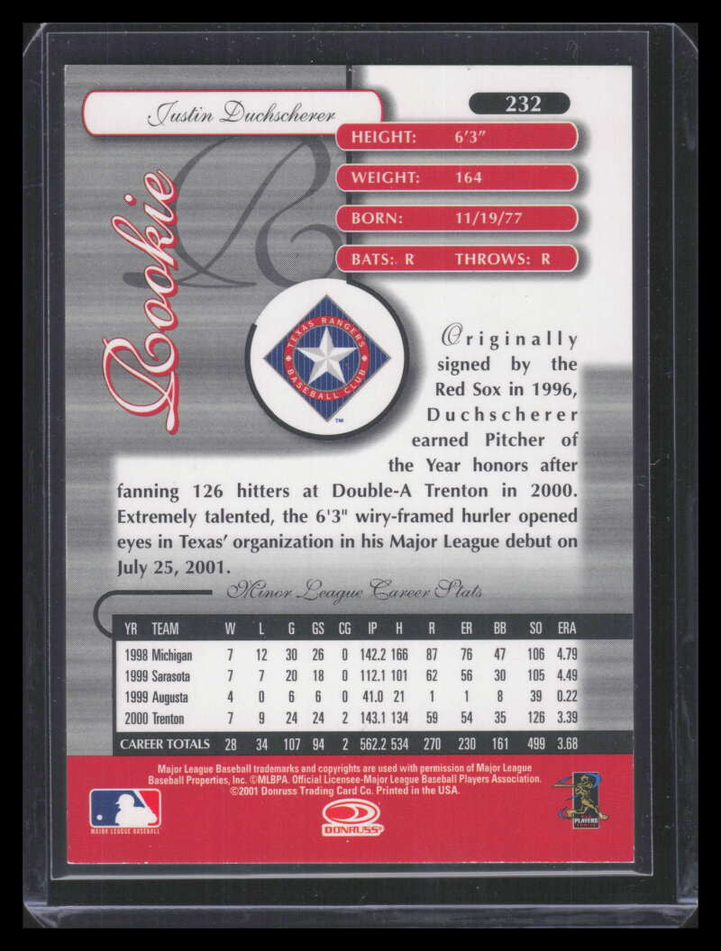 2001 Donruss Elite 232 Justin Duchscherer XRC Rookie 317/423 /1000