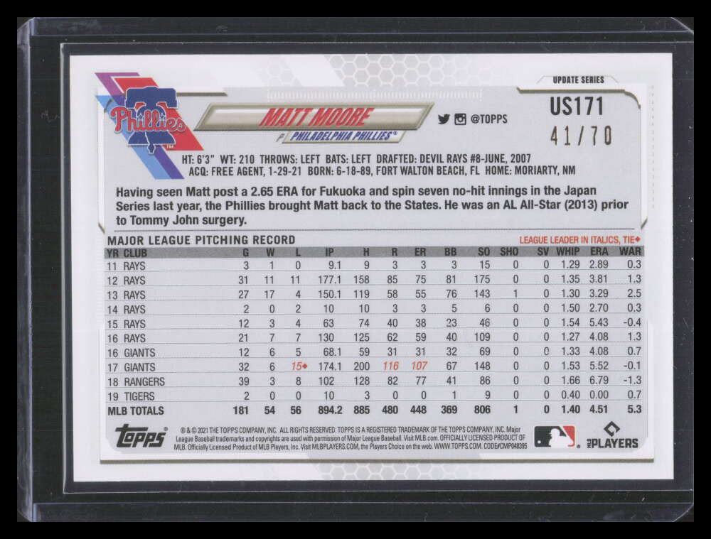 2021 Topps Update Black us171 Matt Moore 41/70