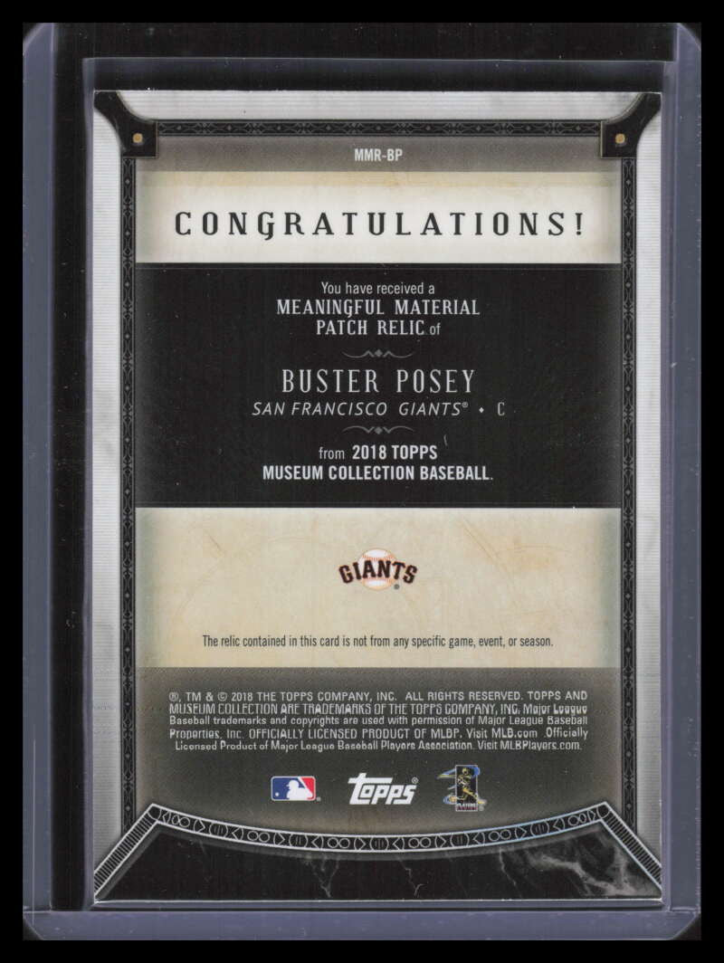 2018 Topps Museum Collection Meaningful Material Copper Buster Posey Patch 11/35