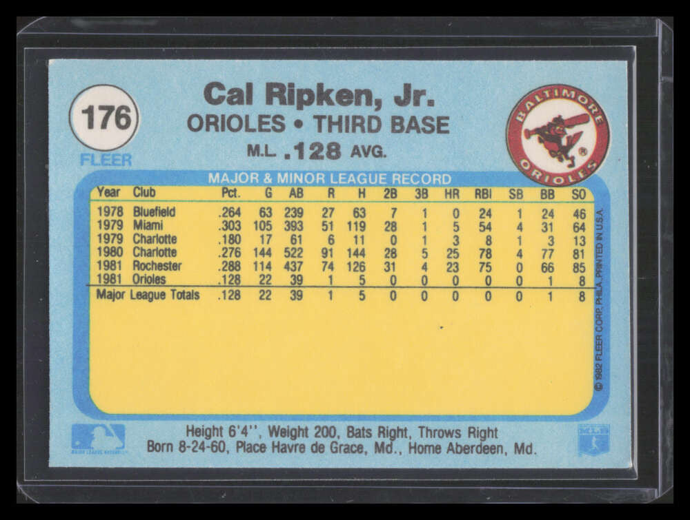 1982 Fleer 176 Cal Ripken Jr. Rookie 136153
