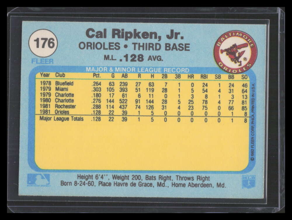 1982 Fleer 176 Cal Ripken Jr. Rookie 136154